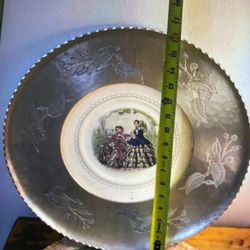 Plato Porcelana Época Y Metal 17 Plg