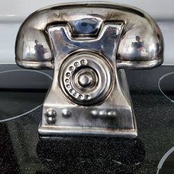   Silver Pewter Colored Rotary Vintage Retro Phone Decor