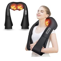 Back and Neck Massager, Back Massager Deep Tissue Kneading Neck and Shoulder Massage with Heat, Electric Massage Pillow