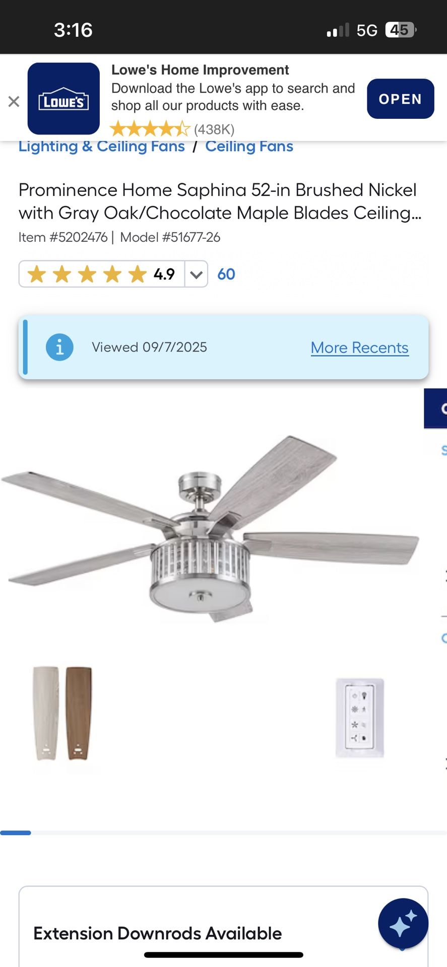 NIB 52 In Ceiling Fan
