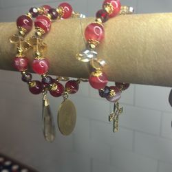 Weekly With Red Agate Crystal Charm Of St.Jude Tadeo Plated And Gold Plated 14k