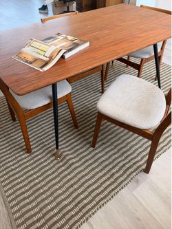Mid Century Modern Dining Table + 4 West Elm Chairs