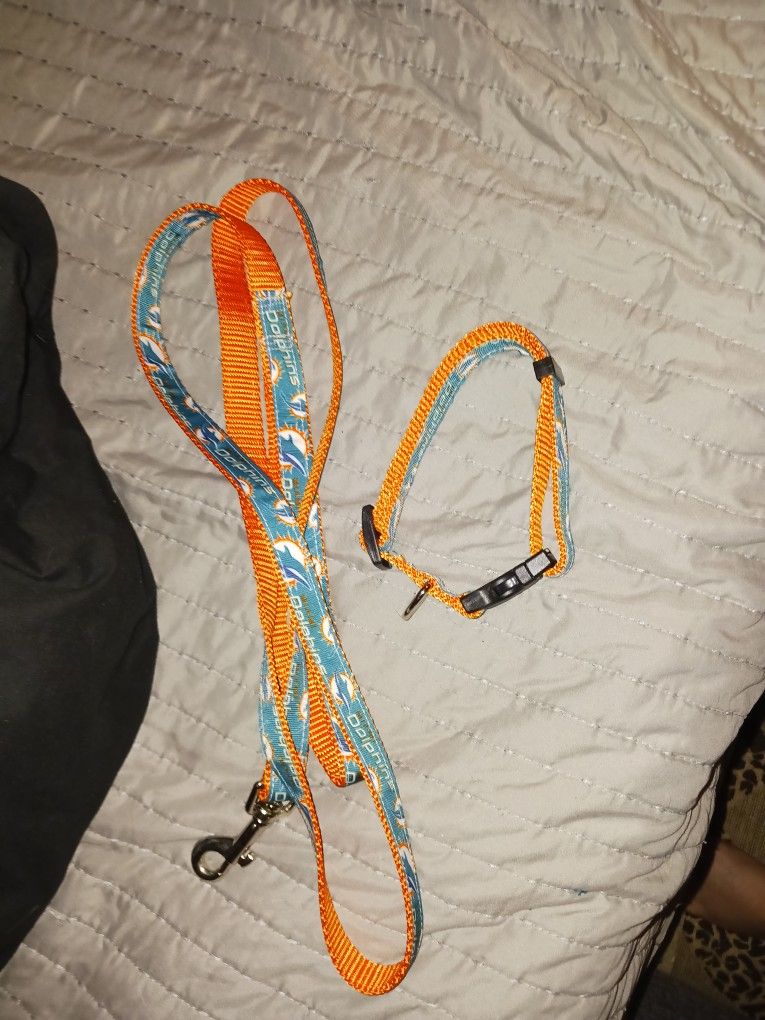 Brand New 2pc Set Miami Dolphines Collar An Leash Sz Med 10 Firm Look My Post Alot Item