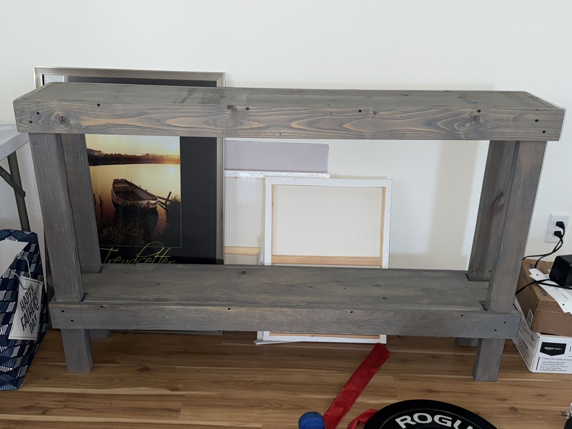 Gray wood console table