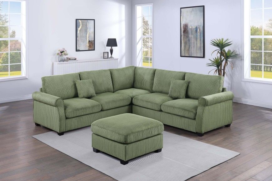 4 Pcs SectionalLAF Loveseat + RAF Loveseat + Corner Wedge + Cocktail Ottoman SageColor: Sage. Bonito Seccional De 4 Piezas Nuevo En Caja