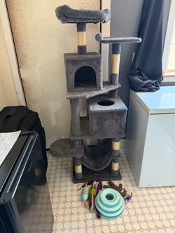 5 ft tall cat tower grey