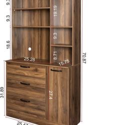 Kitchen Hutch Cabinet Large Kitchen Pantry Storage Cabinet with 1 Door 3 Drawers Open Shelves Cabinet for Living Room Kitchen Walnut Color