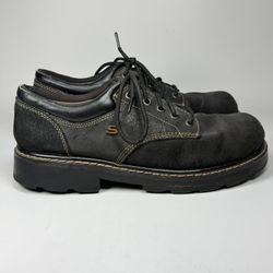 Skechers Men 11 Oxford Shoes Suede Chunky Lug Sole Black Vintage Y2K Grunge Goth