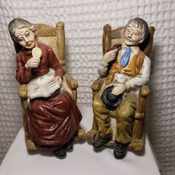 Vintage Grandpa and Grandma rocking chair classic Ceramic figures. 