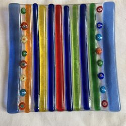 FUSED GLASS MURANO STYLE TRINKET DISH BLUE MULTICOLOR ** The ONLY 1 You Can Find 