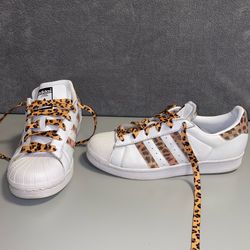 Adidas Superstar W White Leopard Print Sneakers Size 7.5