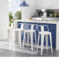 30 inch Metal Bar Stools Set of 4 Bar Height Stools with Backs Modern Bar Chairs for Indoor Outdoor White