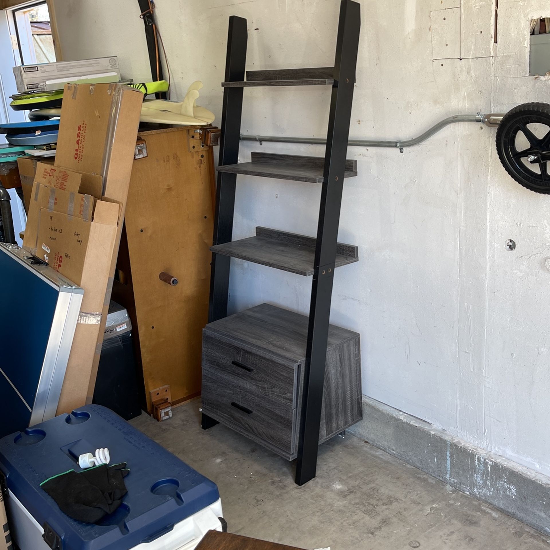 Leaning Bookcase 2 Drawer Gray Grey