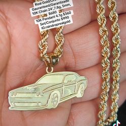 10K Gold Rope Chain & Challenger Pendant 