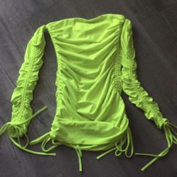 Neon Yellow Scrunch Bodycon Party Club Festival Summer Dress 