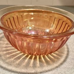 Vtg. Mixing / Serving Bowl Marigold Orange Iridescent Carnival Glass 1930s 8.75” Diameter Ribbed Pattern