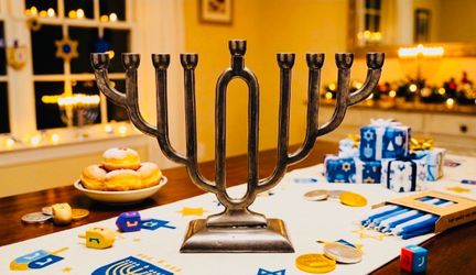 Judaica-Hanukkah menorah-brass-vintage-modern style