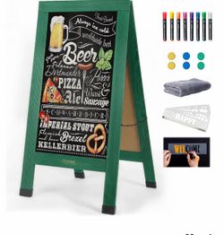 New Green Wood Magnetic A-Frame Chalkboard Signs, 40" x 20" Large Sandwich Board Signs 30th, Outdoor, Double-Sided Sidewalk Blackboard for Business, W