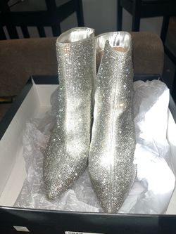 Silver rhinestone booties