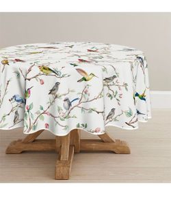 Horaldaily Spring Tablecloth 90 x 90 Inch Round Birds Branch White Floral
Seasonal Washable Table Cover for Party Picnic Dinner Decor