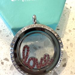 Origami Owl Silver Living Locket Necklace Rhinestone Jewelry Swarovski Charms pink crystal 