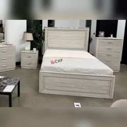 Contemporary  Dusty Gray  Warm  White LED On Headboard Queen  / Eastern King Size Bed Frame  