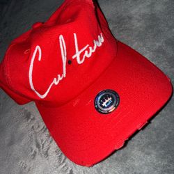 Red Baseball Cap with Gold Strap