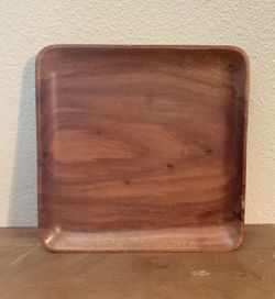 Vintage Kamani Woods Hawaiian Hand Carved Wooden Tray 10x10 Square Vanity Plate