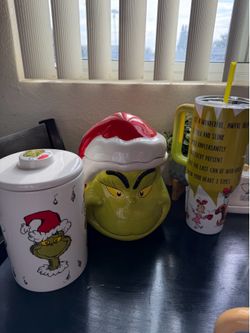 Grinch cookie jars and tumbler