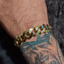  14k Gold Over Sterling  Silver Cuban Link Bracelet 