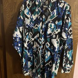 Vintage Wrangler Shirt Mens xl (17 x 35) Blue   Aztec 