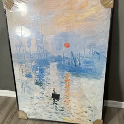 Framed Canvas Wall Art – Impressionist Harbor at Sunrise