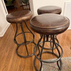 🍸 HD Buttercup Leather & Metal Adjustable Stools — Set of 3
