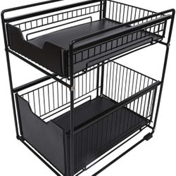 CBYJK Stackable 2-Tie Under Sink Cabinets Organizer With Sliding Storage Drawer, Under Sink, Pull Out Cabinets Organizer Shelf, Sliding Basket Organiz