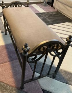Ornate Metal & Upholstered Bench