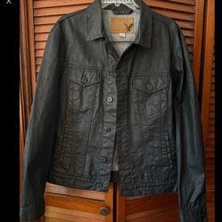 Men's American Eagle Coated Denim Tracker Jacket New Black Xl