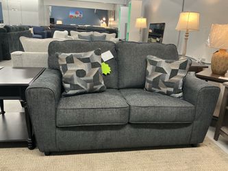 Fabric Reinforced Gray Loveseat Pillows Included