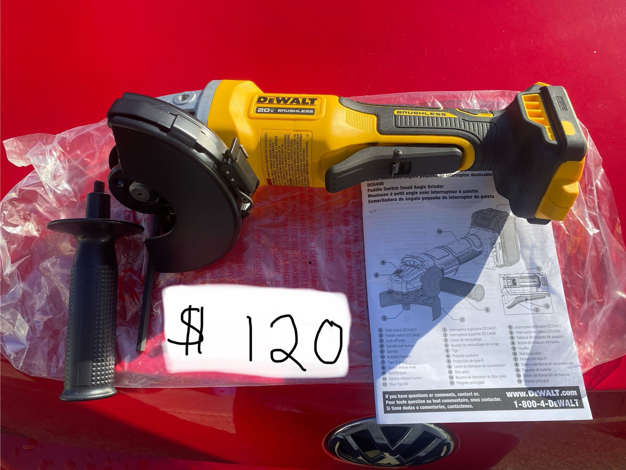 Brand New Dewalt    DCG408   20v    Slide Switch Small Angle Grinder          Brushless    Tool Only 