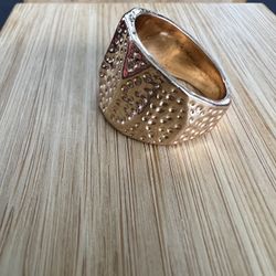 Vintage Bold Textured Gold Tone Statement Ring Geometric Wide Band Size 8
