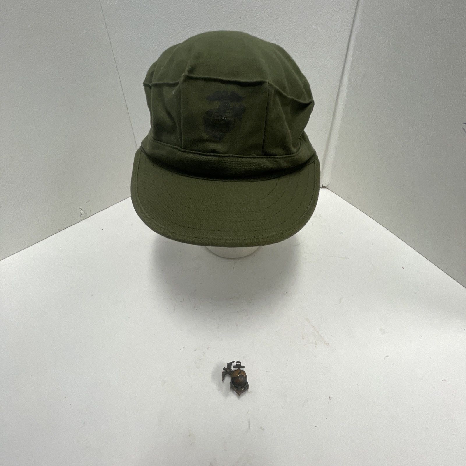 Vietnam Era USMC OG-107 Utility Cap Hat Cotton Sateen 1969 Medium US Marine Pin
