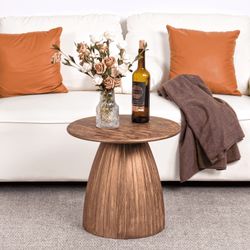 Round End Table for Living Room, Metal Small Side Table, Modern Nightstand Tea Table for Living Room, Walnut