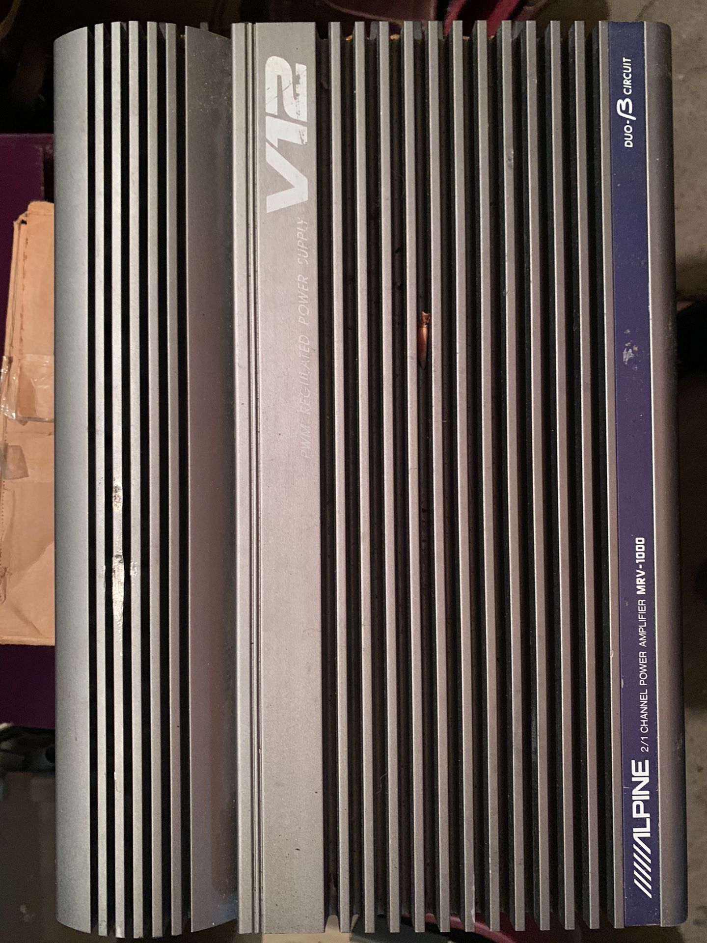 alpine amplifier, cerwin vega sub, monster cable kit
