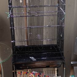 Bird Cage With Two Blue Australian Birds