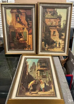 3 CARL SPITZWEG OIL PAINTING PRINTS ON BOARD KUNSTHANDWERK NEUBAUER-REPRODUCTION