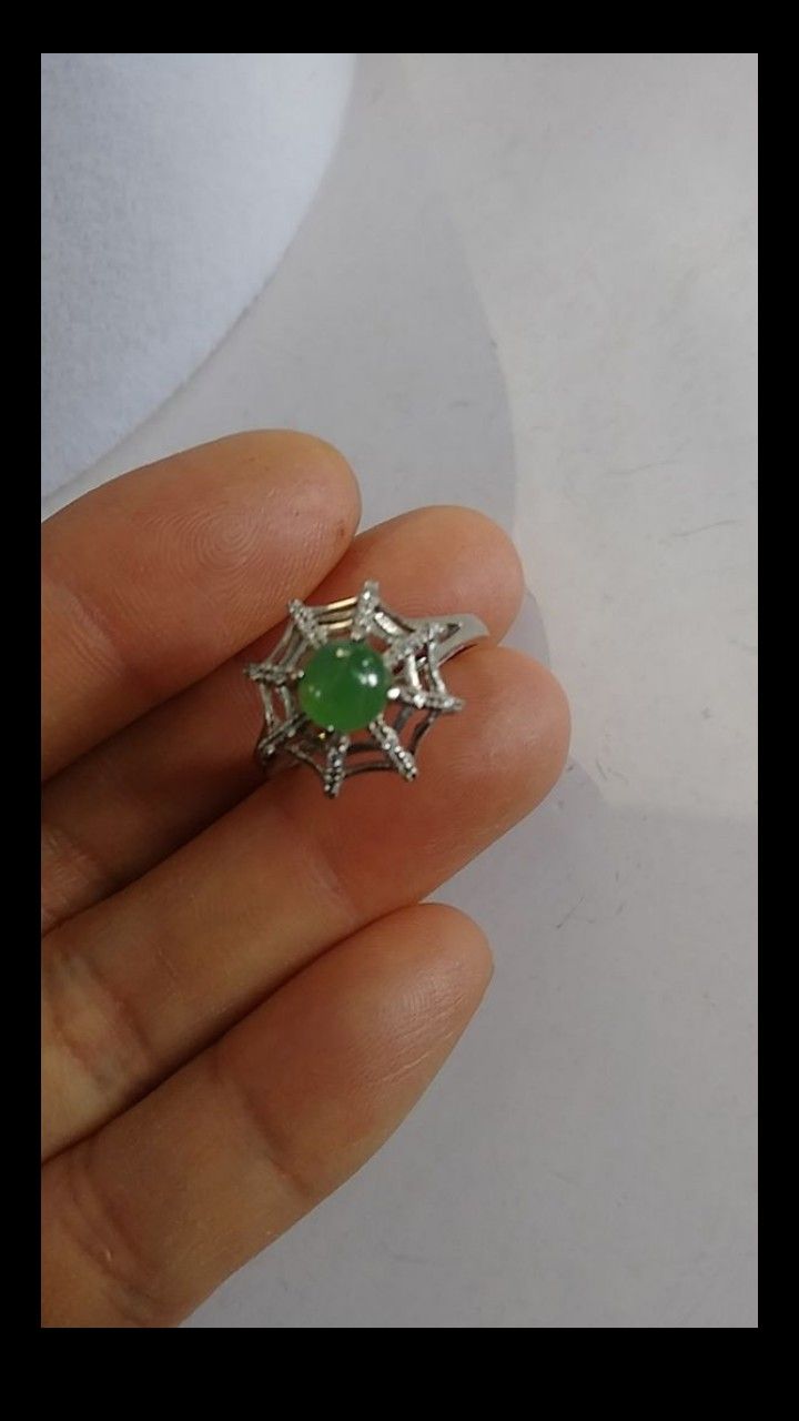 (10)Adjustable size Silver 925 Genuine green jade icy Burma jade jadeist ring