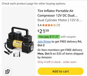 NESHUBA Portable 12V Tire Inflator Air Compressor