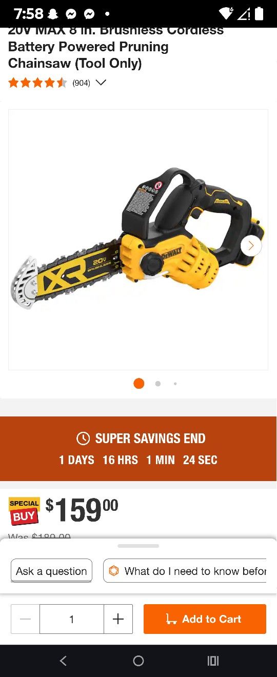 DeWalt 20 Volt Pruning Chainsaw