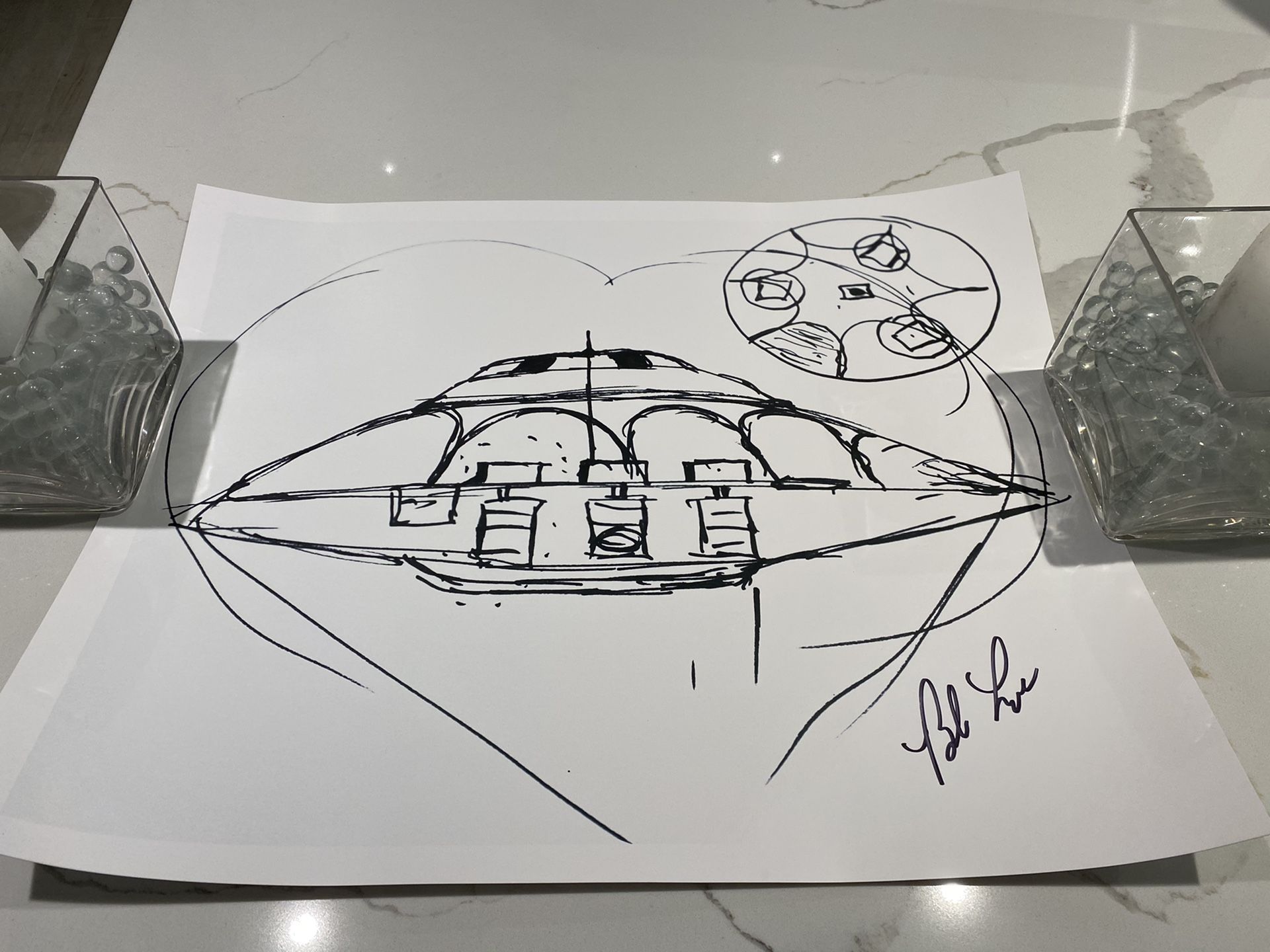Bob Lazar Autographed UFO Sport Model Sketch SIGNED, Area 51