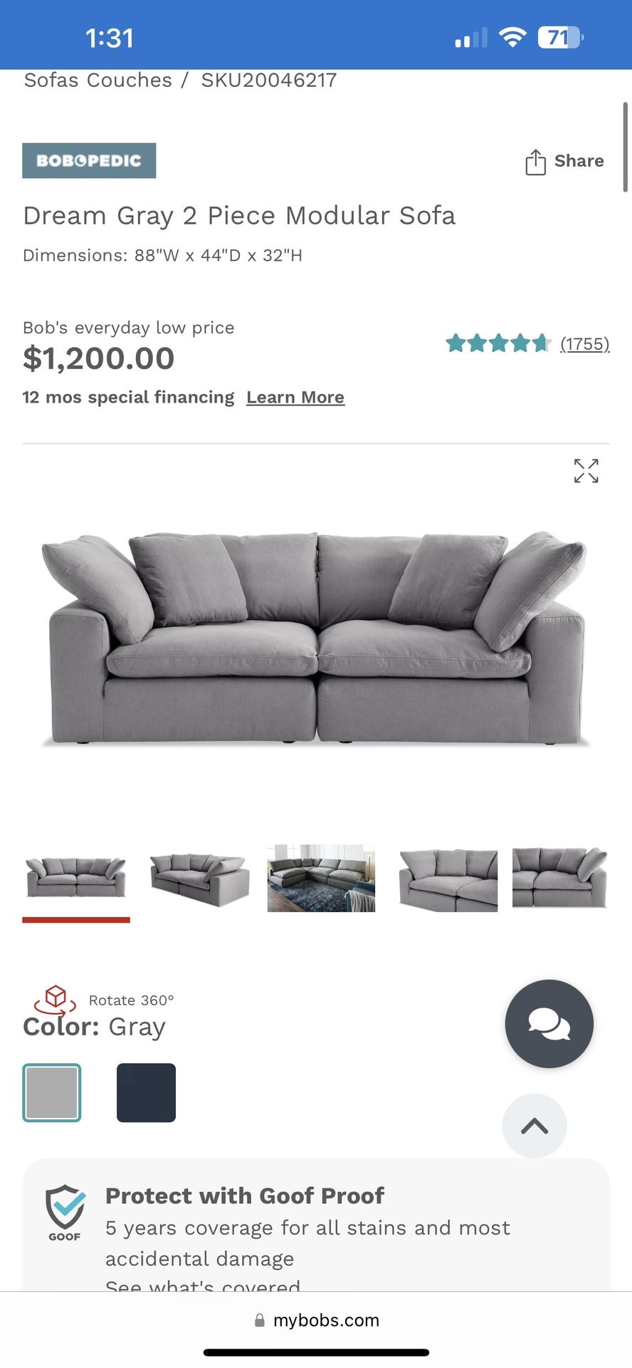 Bobs furniture Dream Couch - Like new condition