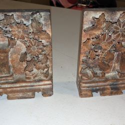 Vintage bookends, Hand Carved bookends